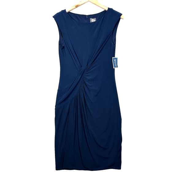 Vince Camuto Twist Knot Jersey Dress 10 Navy Blue Lined Ruched Back NWT! - Picture 1 of 16